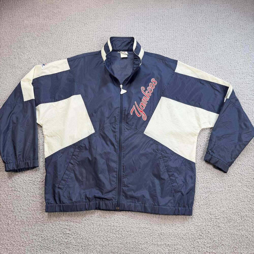 Vintage 90s New York Yankees Windbreaker Jacket Navy MLB Full Zip XL Apex One